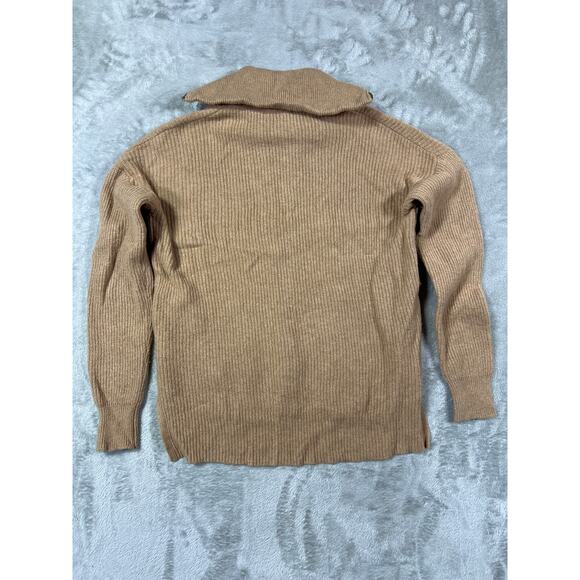 Madewell Merino Wool Quarter Zip Boxy Sweater Womens XS Tan Brown Rib Knit - Picture 5 of 8